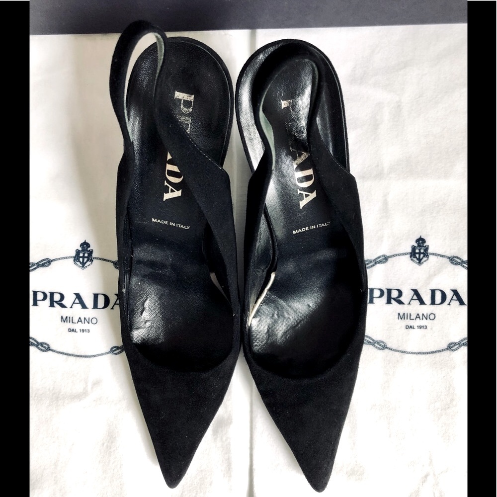Prada pointy toe black suede slingback pump 4 inch heel size 8 1/2 - Picture 3 of 17